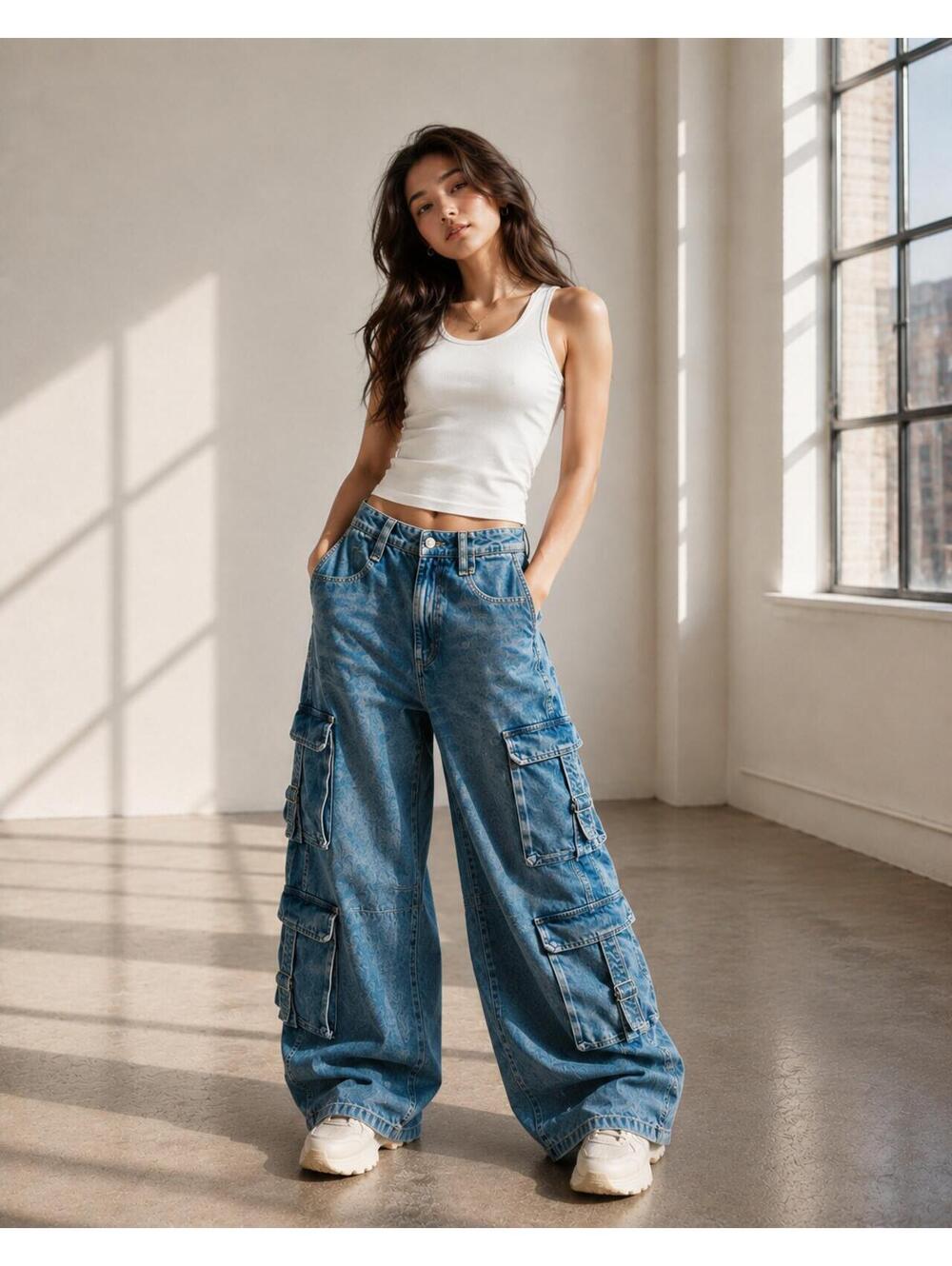 Zara Wide-Leg Denim Cargo Jeans | Size 2